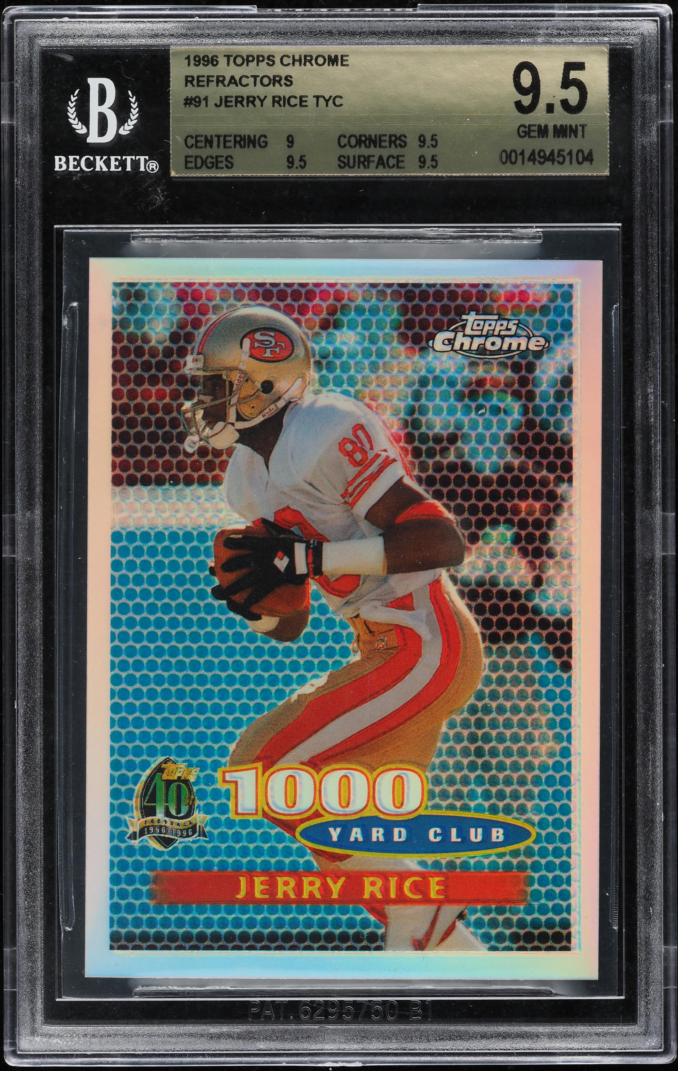 1996 Topps Chrome Refractor Jerry Rice #91 BGS 9.5 GEM MINT