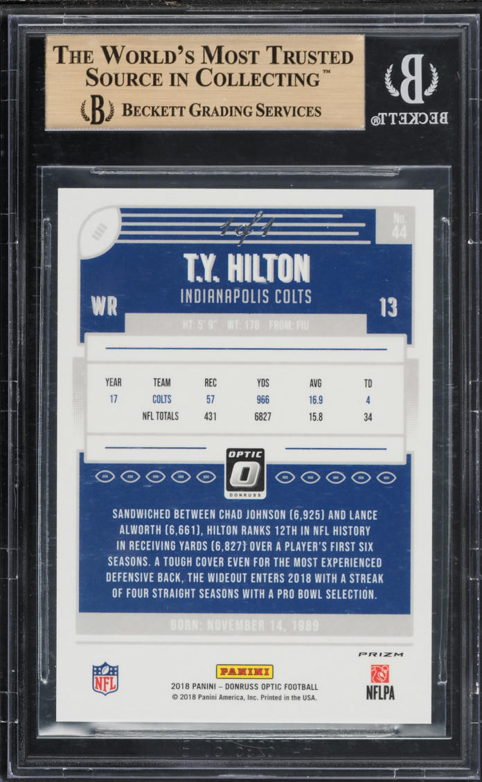 2018 Donruss Optic Gold Vinyl T.Y. Hilton 1/1 #44 BGS 9.5 GEM MINT - Photo 2