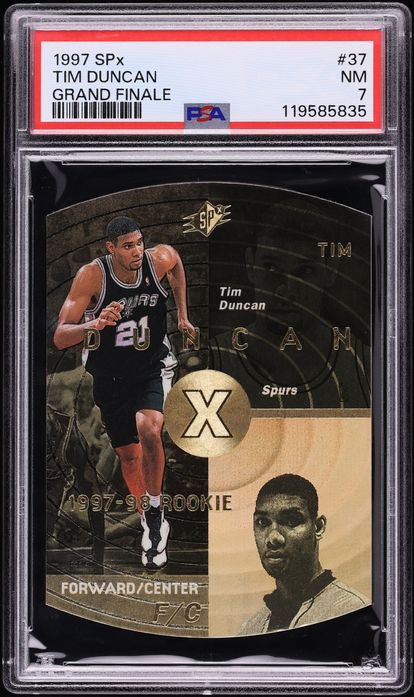 1997 SPx Grand Finale Tim Duncan ROOKIE JERSEY # 21/50 #37 PSA 7 NRMT - Photo 1