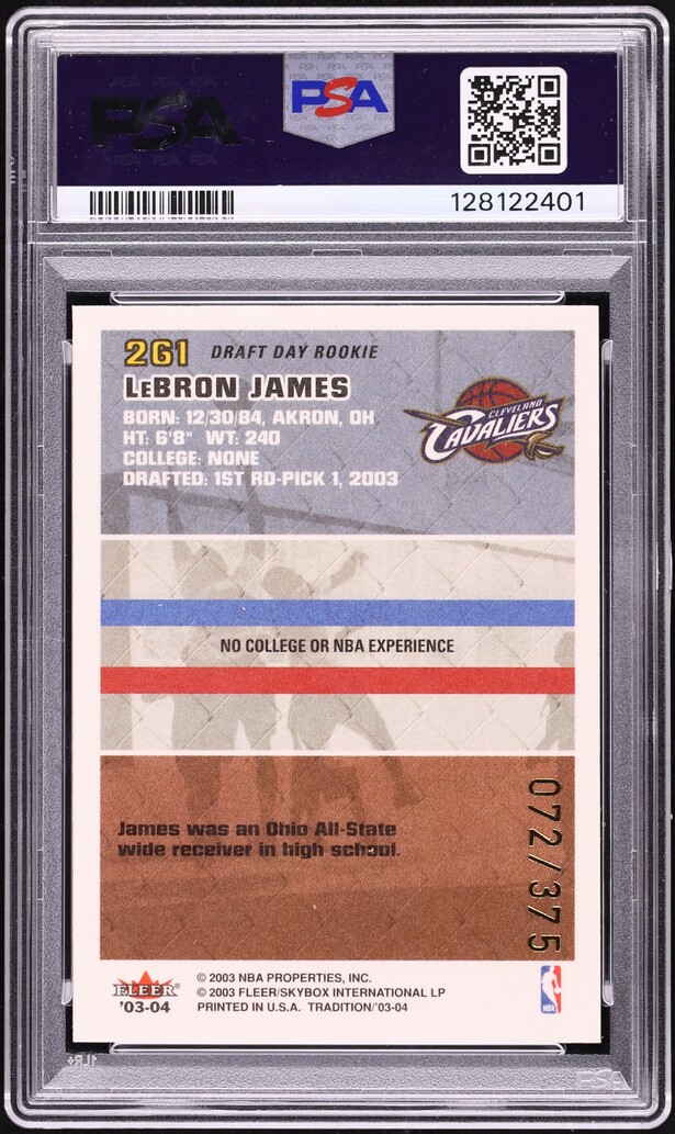 2003 Fleer Tradition Draft Day LeBron James ROOKIE /375 #261 PSA 10 GEM MINT