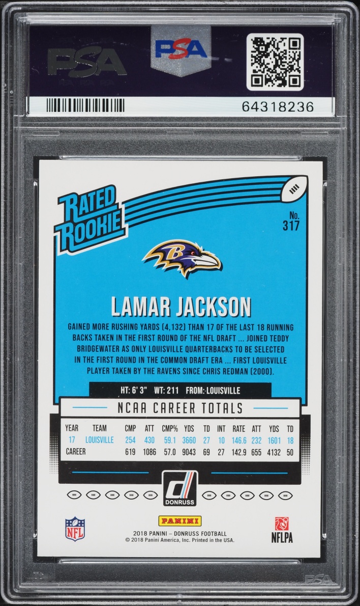 2018 Donruss Football Lamar Jackson ROOKIE #317 PSA 9 MINT