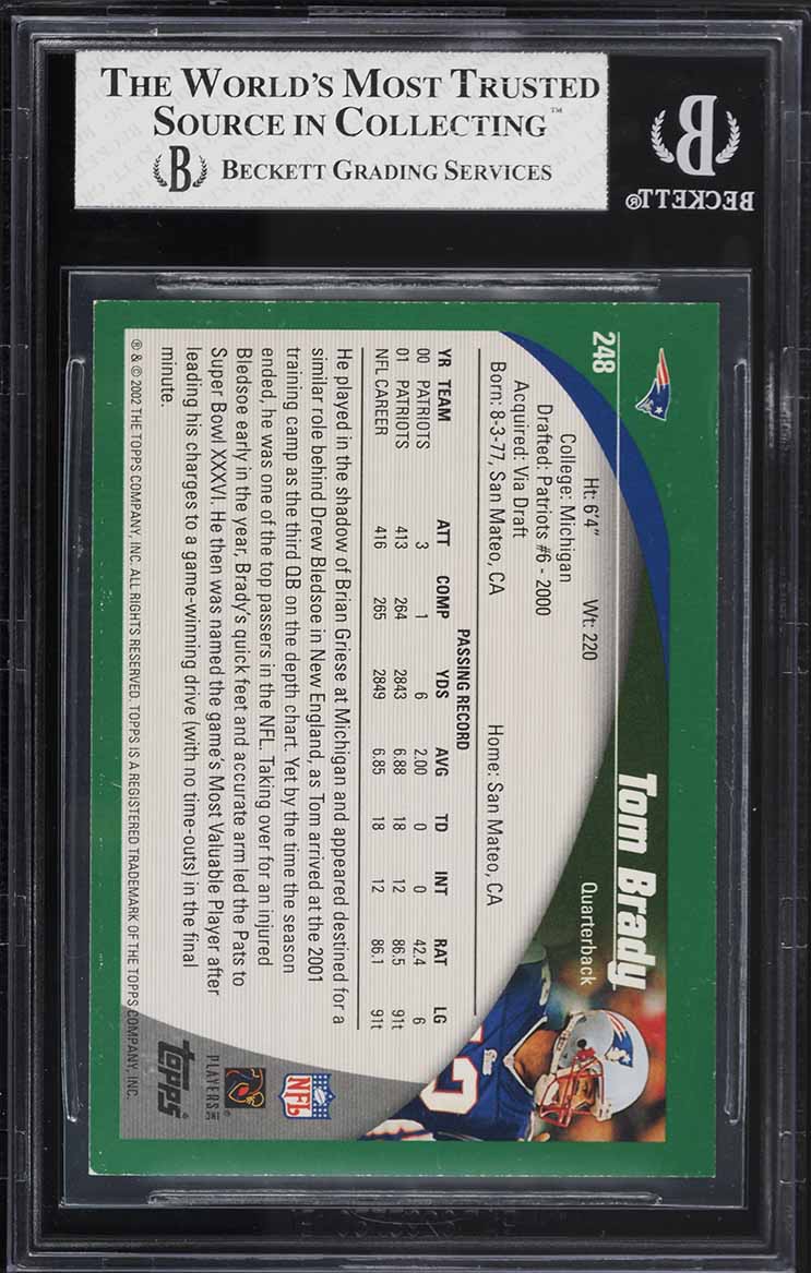 2002 Topps Football Tom Brady #248 BGS 8 NM-MT