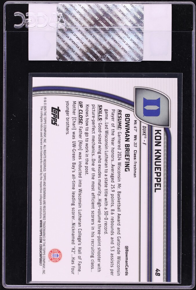 2024 Bowman Chrome University Kon Knueppel ROOKIE #48 CGC AUTH