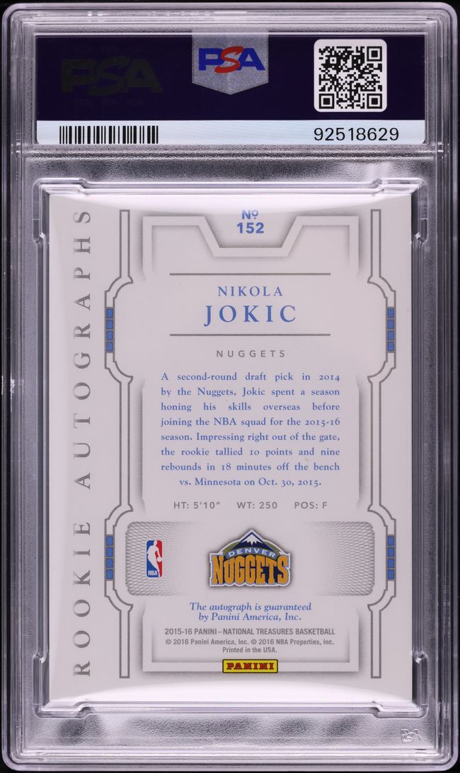 2015 National Treasures Nikola Jokic ROOKIE AUTO DNA 10 /99 #152 PSA 10 GEM MINT