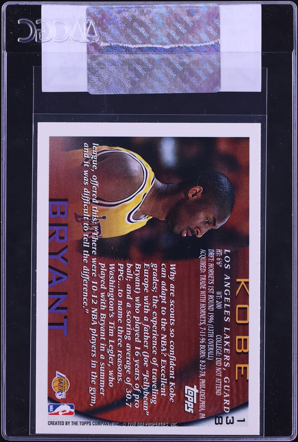 1996 Topps NBA At 50 Kobe Bryant ROOKIE #138 CGC AUTH