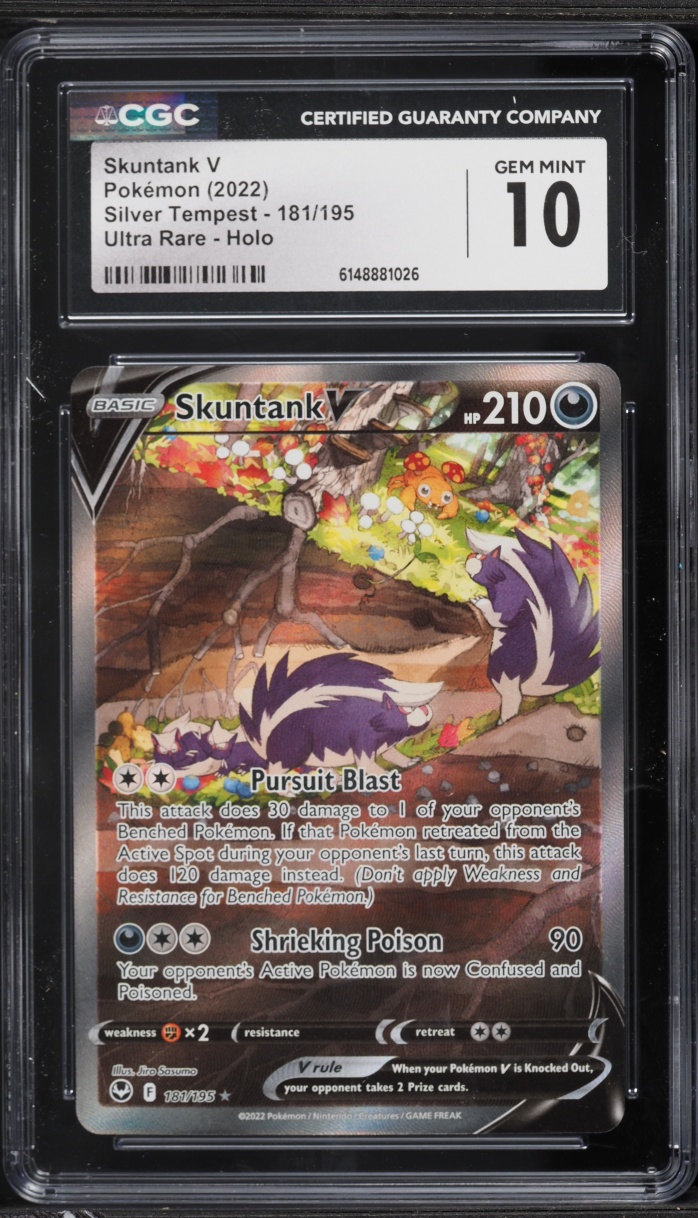 2022 Pokemon Sword & Shield Silver Tempest Full Art Skuntank V #181 CGC 10 GEM MINT