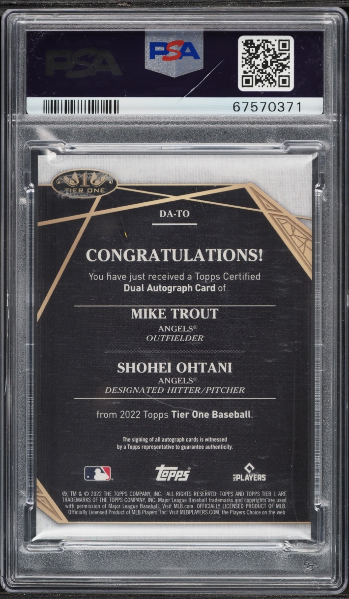 2022 Topps Tier One Dual Mike Trout Shohei Ohtani AUTO /25 #DA-TO PSA 10 GEM MINT