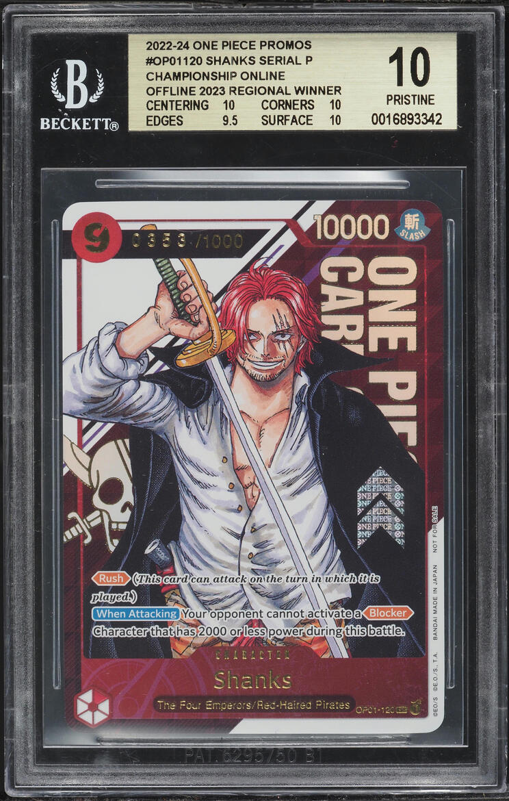 2022 One Piece Promo Flagship Championship Shanks /1000 #OP01120 BGS 10 PRISTINE