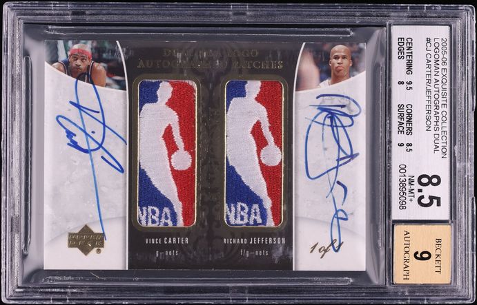 2005 Exquisite Collection Dual Vince Carter Richard Jefferson LOGOMAN PATCH AUTO 1/1 BGS 8.5