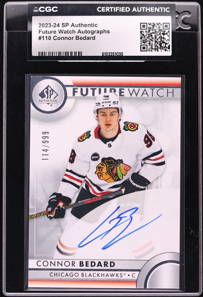 2023 SP Authentic Future Watch Connor Bedard ROOKIE AUTO /999 #110 CGC AUTH