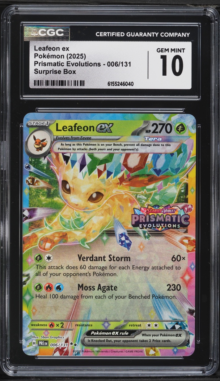 2025 Pokemon Scarlet & Violet Prismatic Evolutions Surprise Box Leafeon Ex #6 CGC 10 GEM MINT