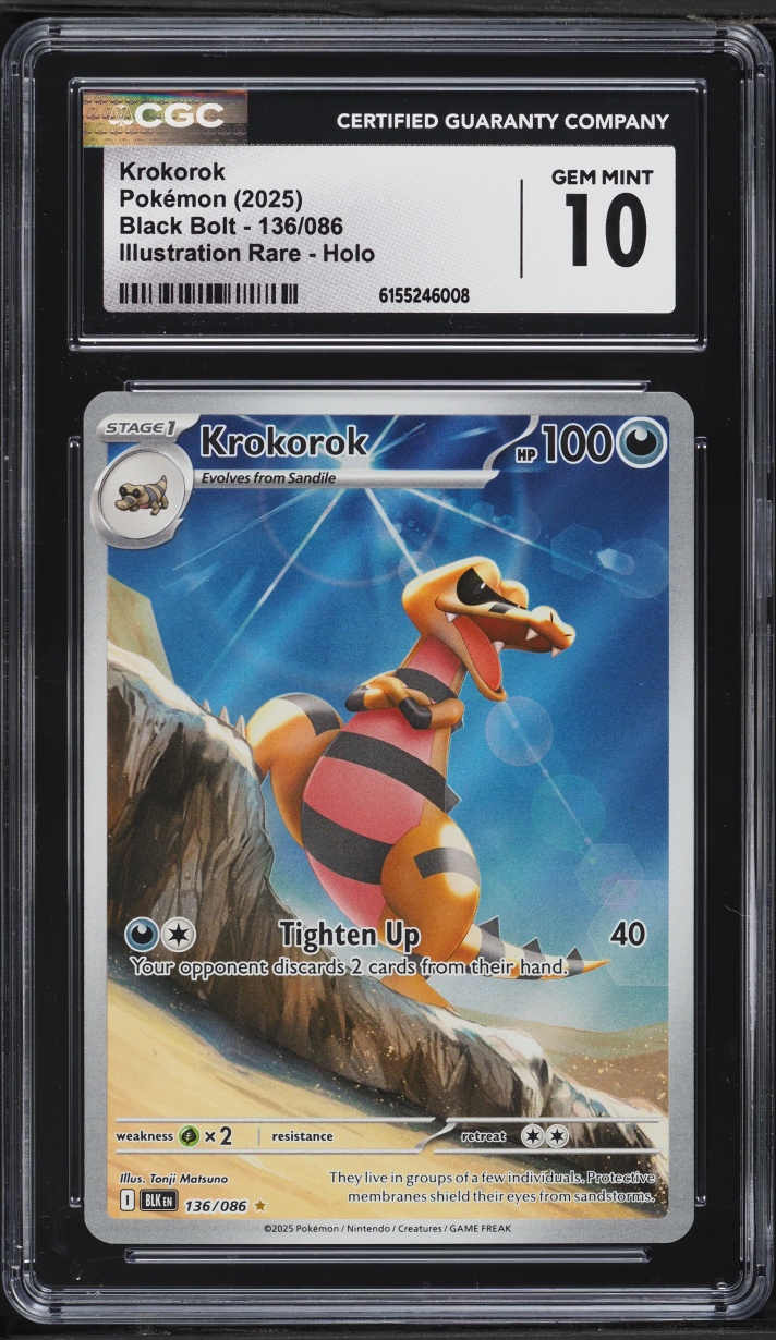 2025 Pokemon Scarlet & Violet Black Bolt IR Krokorok #136 CGC 10 GEM MINT