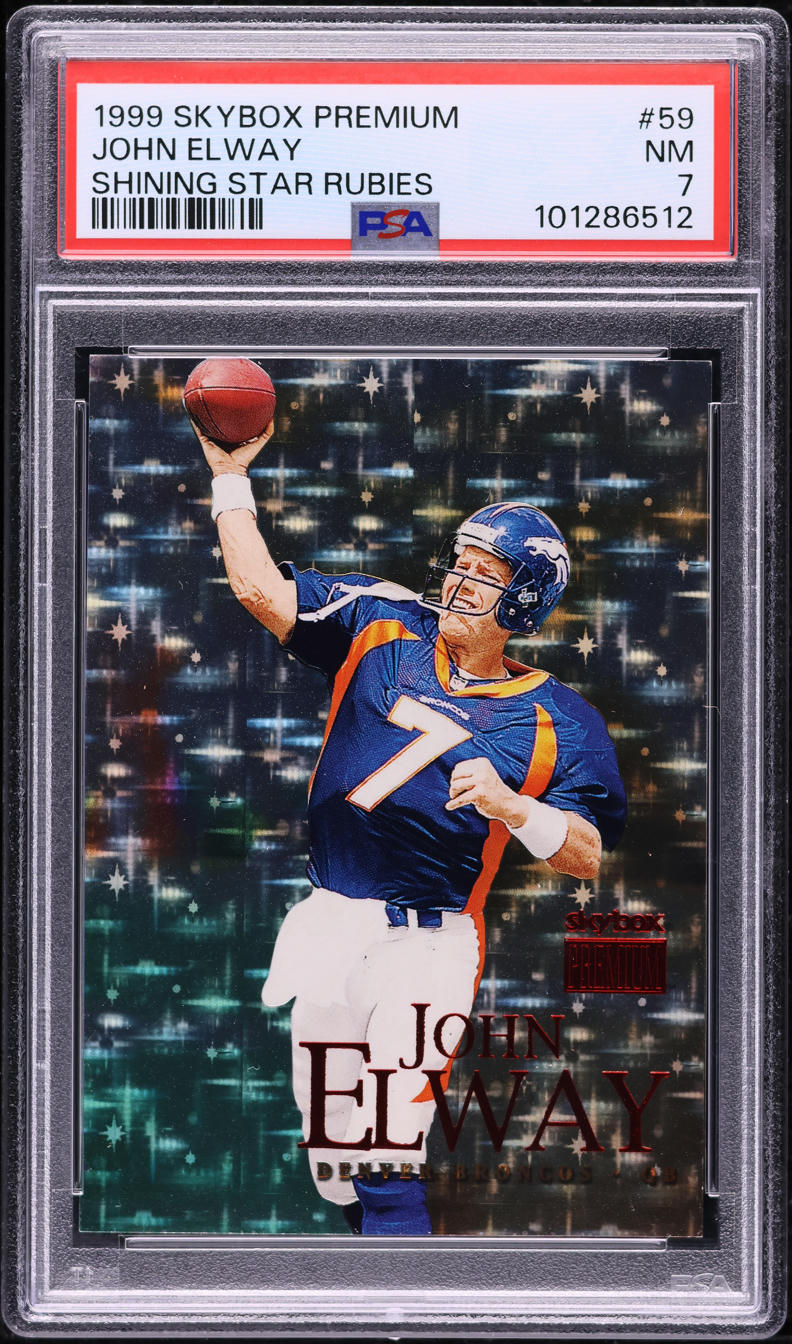 1999 Skybox Premium Shining Star Rubies John Elway JSY # 7/30 #59 PSA 7 NRMT