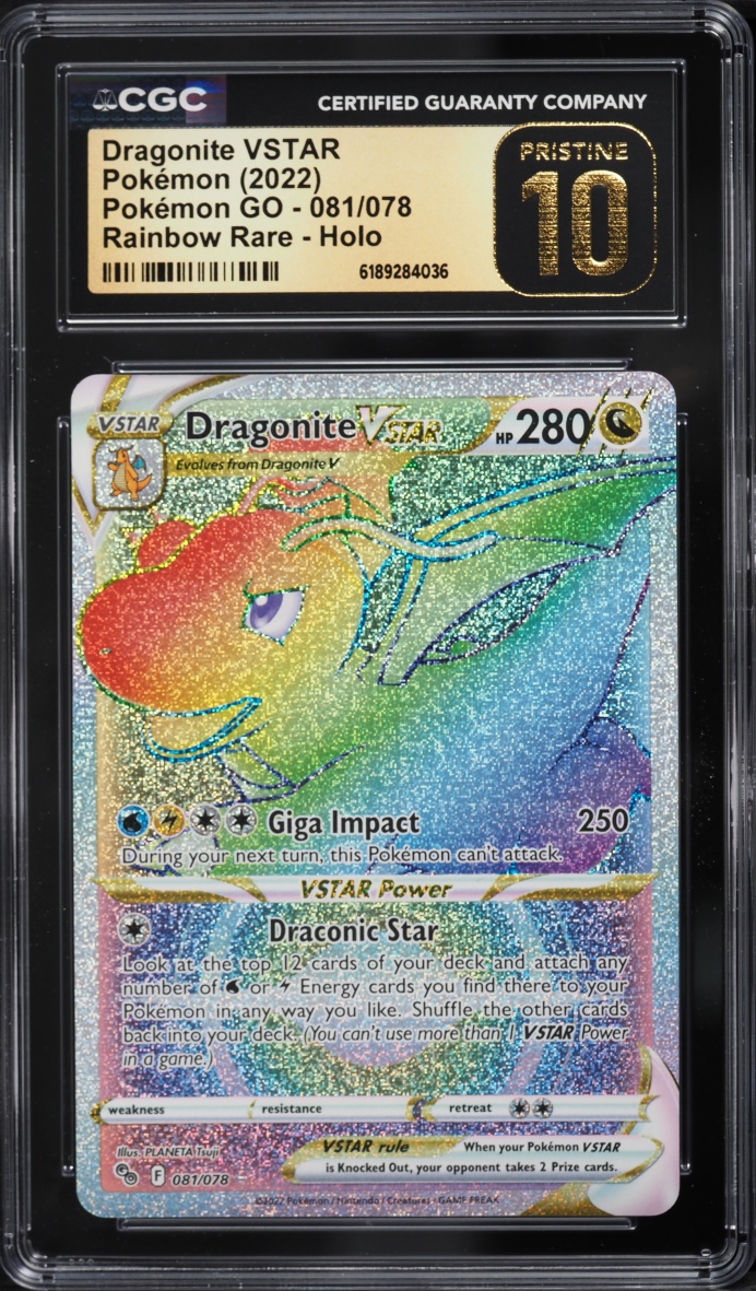 2022 Pokemon Sword & Shield GO Rainbow Rare Dragonite Vstar #81 CGC 10 PRISTINE