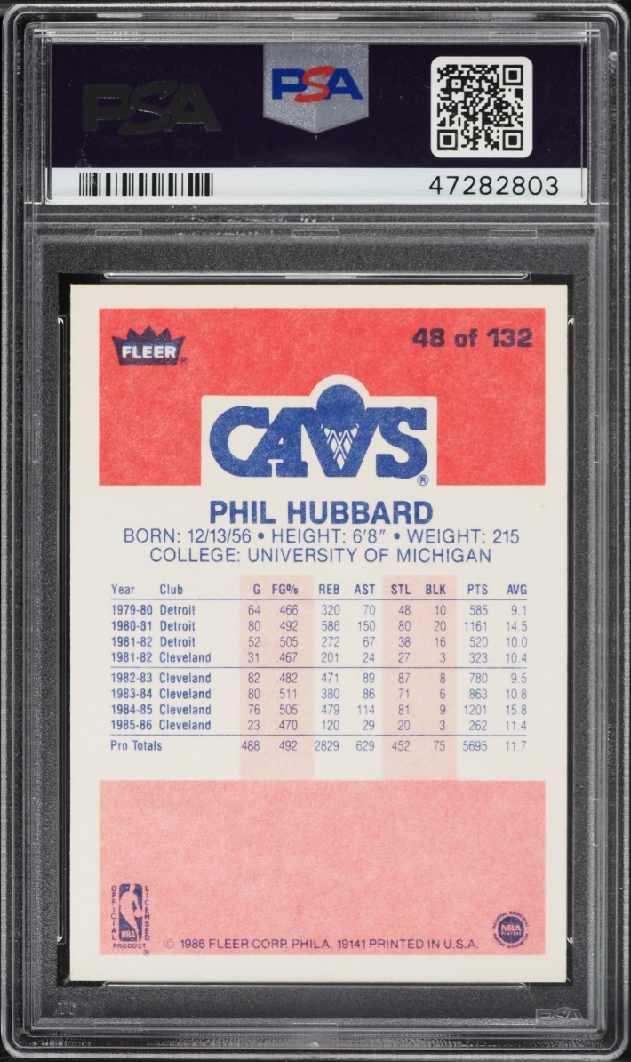1986 Fleer Basketball Phil Hubbard #48 PSA 9 MINT