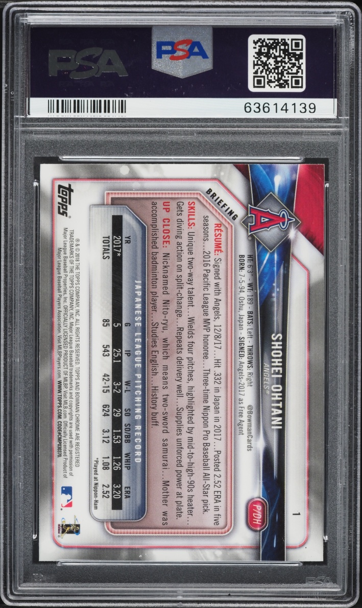 2018 Bowman Chrome Batting Shohei Ohtani ROOKIE #1 PSA 10 GEM MINT
