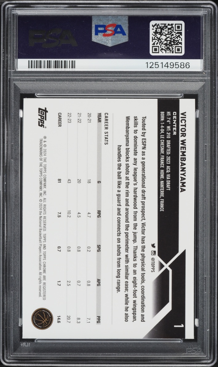 2023 Topps Chrome Victor Wembanyama ROOKIE #1 PSA 10 GEM MINT