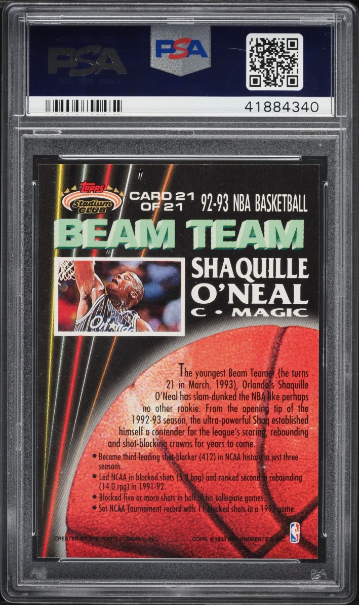 1992 Stadium Club Beam Team Shaquille O'Neal ROOKIE #21 PSA 10 GEM MINT