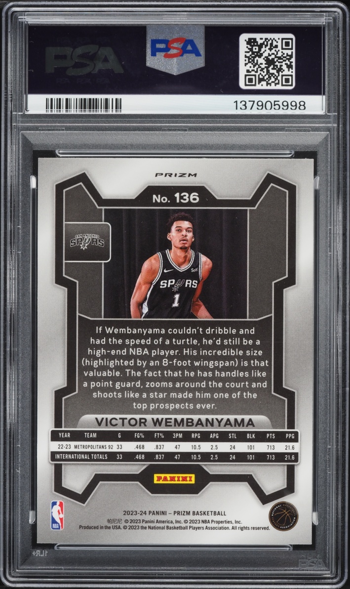 2023 Panini Prizm Ice Victor Wembanyama ROOKIE #136 PSA 10 GEM MINT