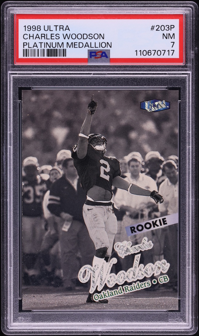 1998 Ultra Platinum Medallion Charles Woodson ROOKIE /66 #203P PSA 7 NRMT