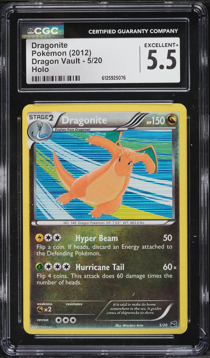 2012 Pokemon Black & White Dragon Vault Holo Dragonite #5 CGC 5.5 EX+
