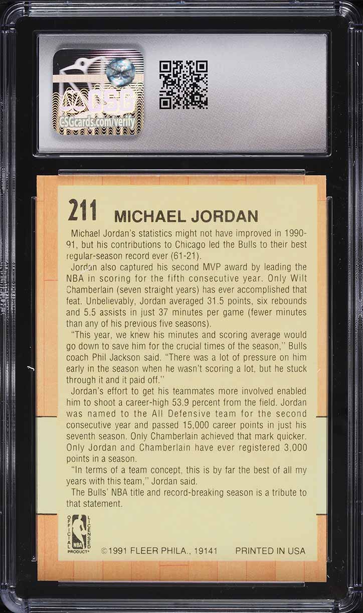 1991 Fleer Basketball Michael Jordan #211 CSG 7.5 NRMT+