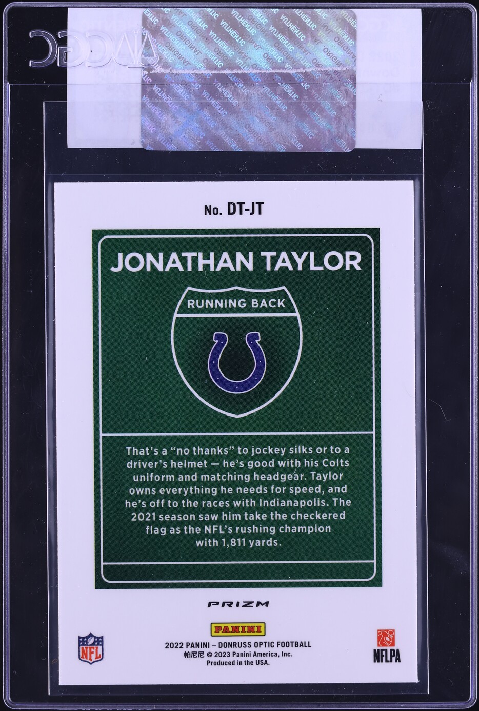 2022 Donruss Optic Downtown Jonathan Taylor #DT-JT CGC AUTH