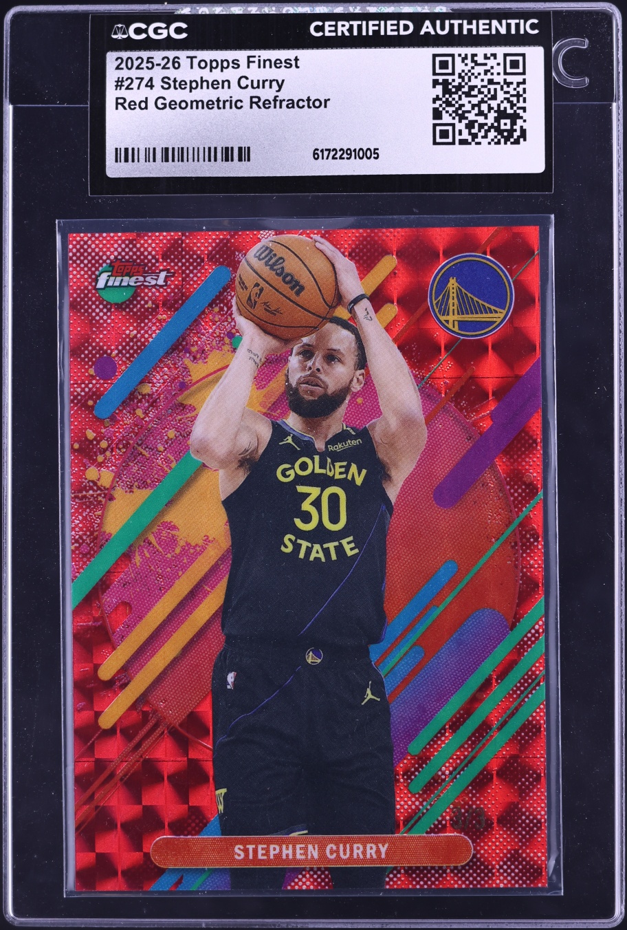 2025 Finest Red Geometric Refractor Stephen Curry 3/3 #274 CGC AUTH