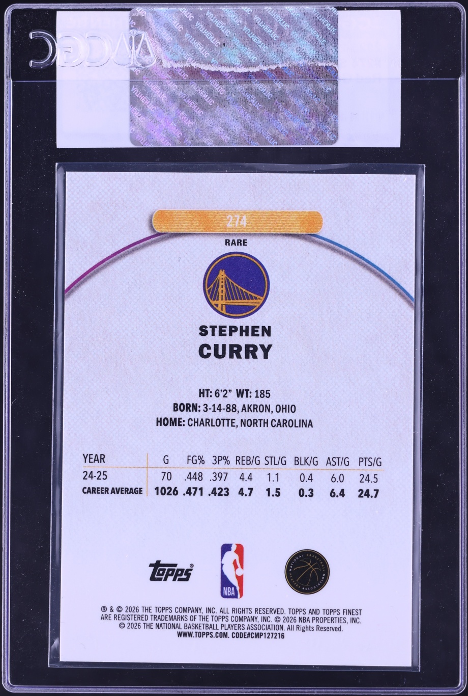 2025 Finest Red Geometric Refractor Stephen Curry 3/3 #274 CGC AUTH