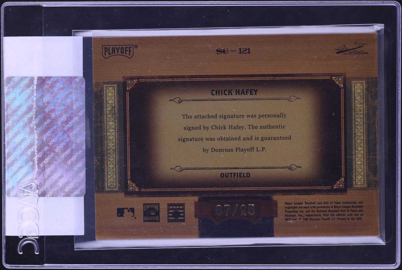 2005 Playoff Prime Cuts Souvenir Chick Hafey AUTO /25 #SC-121 CGC AUTH