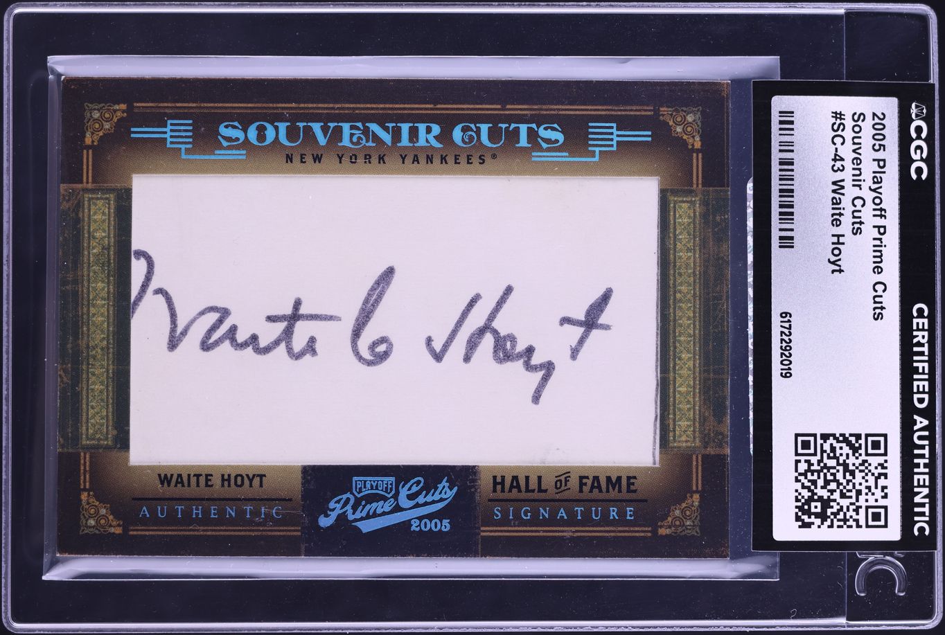 2005 Playoff Prime Cuts Souvenir Waite Hoyt AUTO 1/50 #SC-43 CGC AUTH