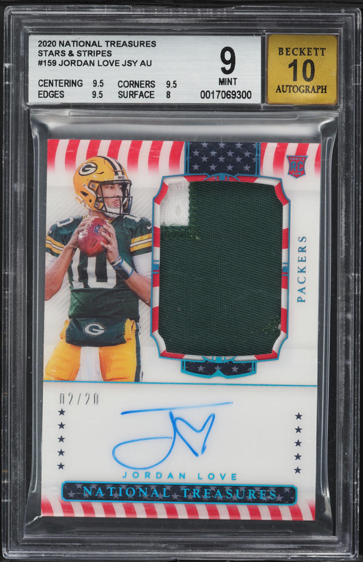 2020 National Treasures Stars & Stripes Jordan Love RC PATCH AUTO /20 #159 BGS 9