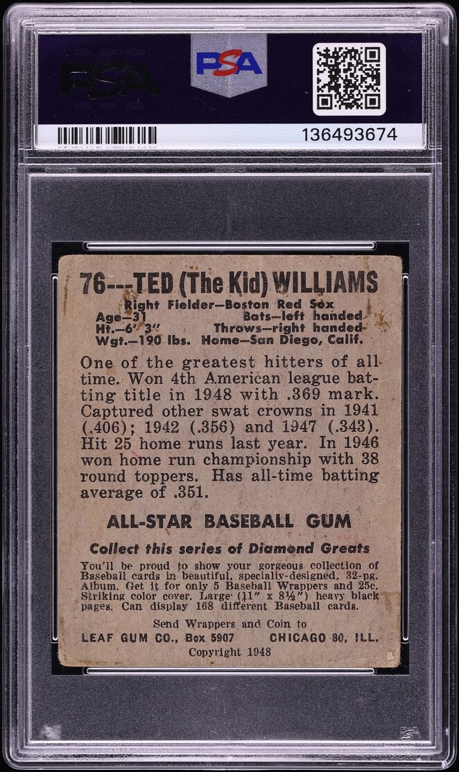 1948 Leaf Ted Williams #76 PSA 1 PR