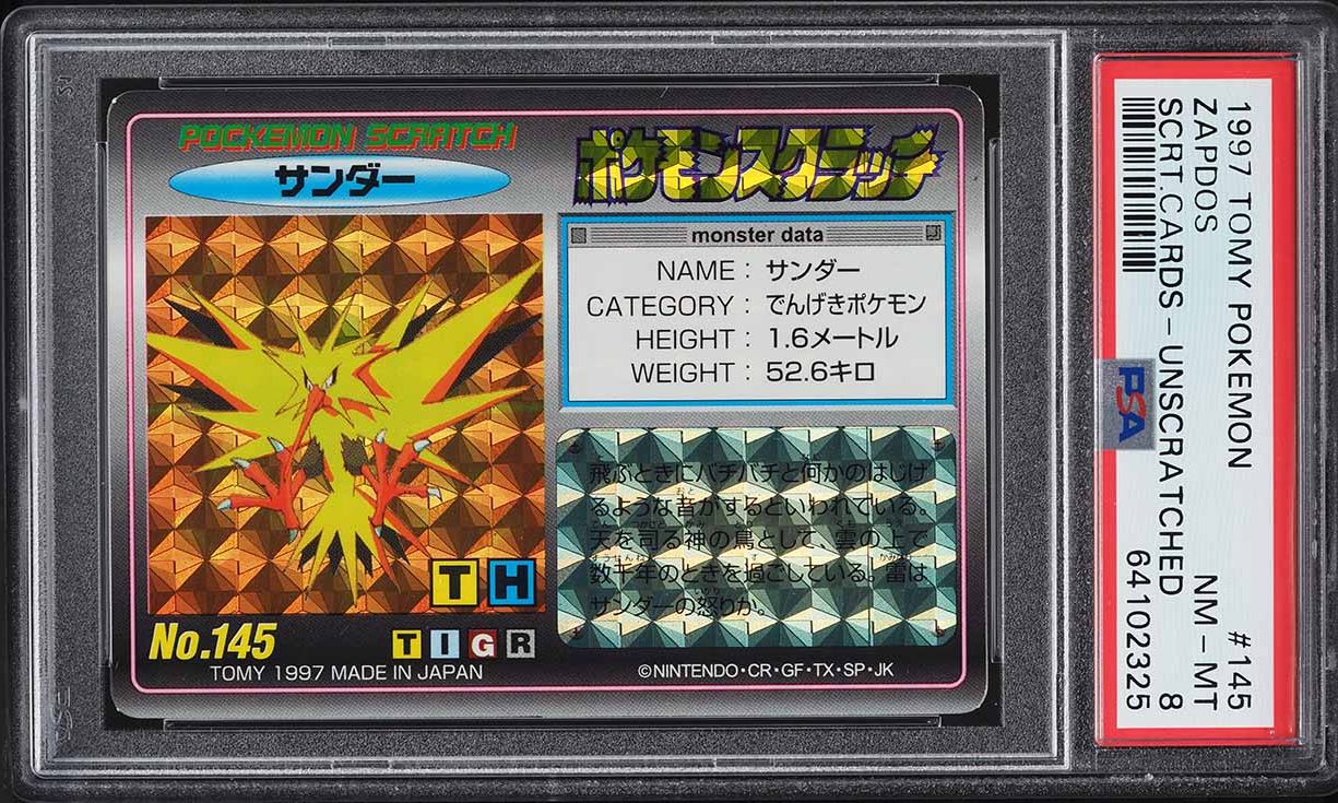 1997 Pokemon Japanese Tomy Scratch Cards Unscratched Zapdos #145 PSA 8 NM-MT