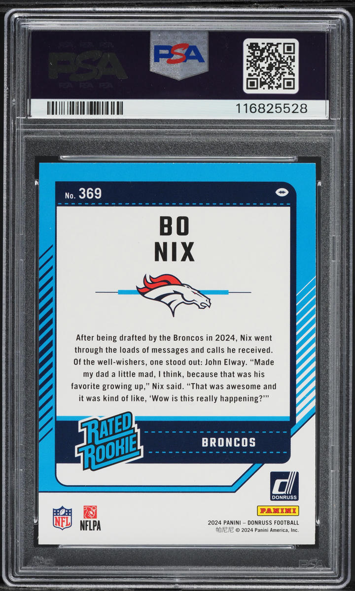 2024 Donruss Football Bo Nix ROOKIE #369 PSA 7 NRMT
