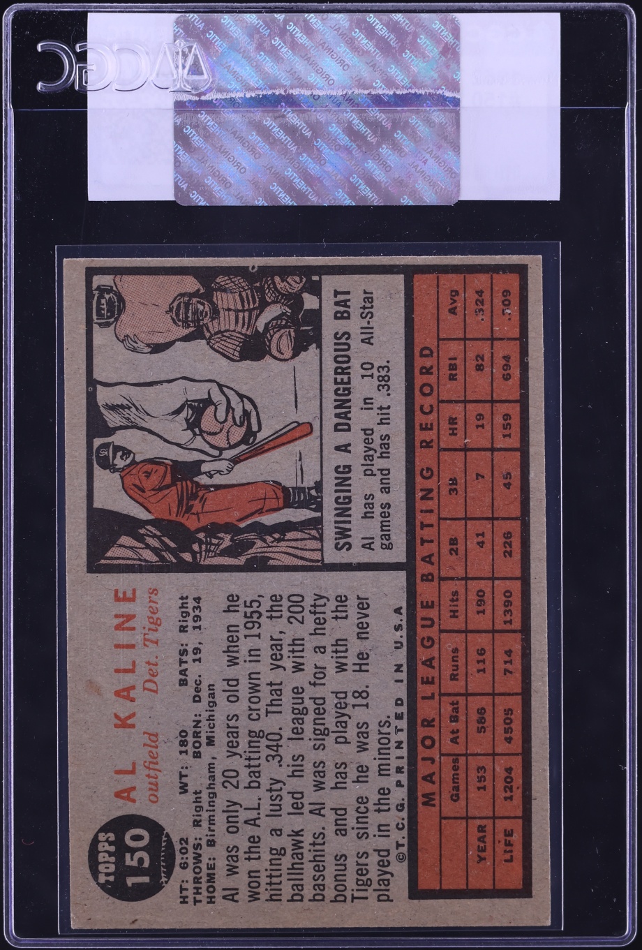 1962 Topps Al Kaline #150 CGC AUTH