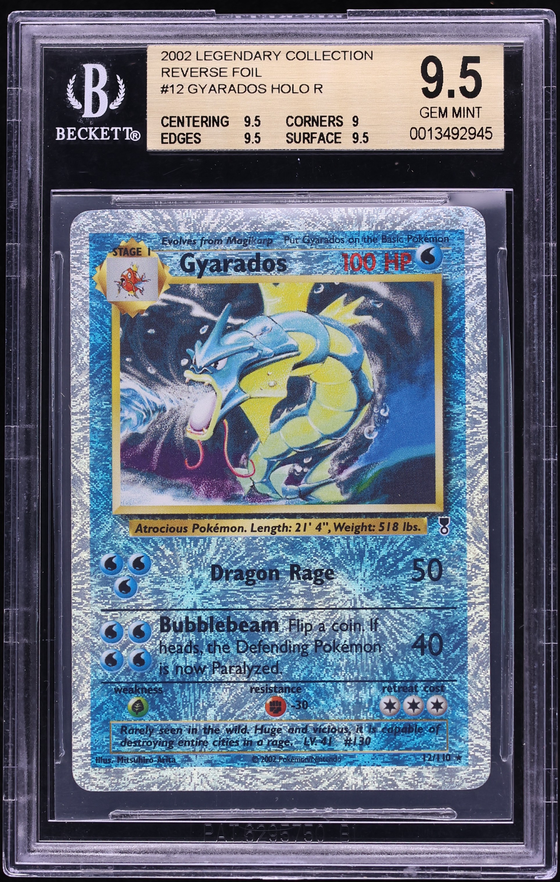 2002 Pokemon Legendary Collection Reverse Holo Gyarados #12 BGS 9.5 GEM MINT