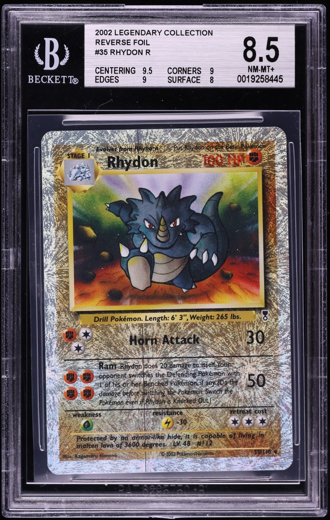 2002 Pokemon Legendary Collection Reverse Holo Rhydon #35 BGS 8.5 NM-MT+