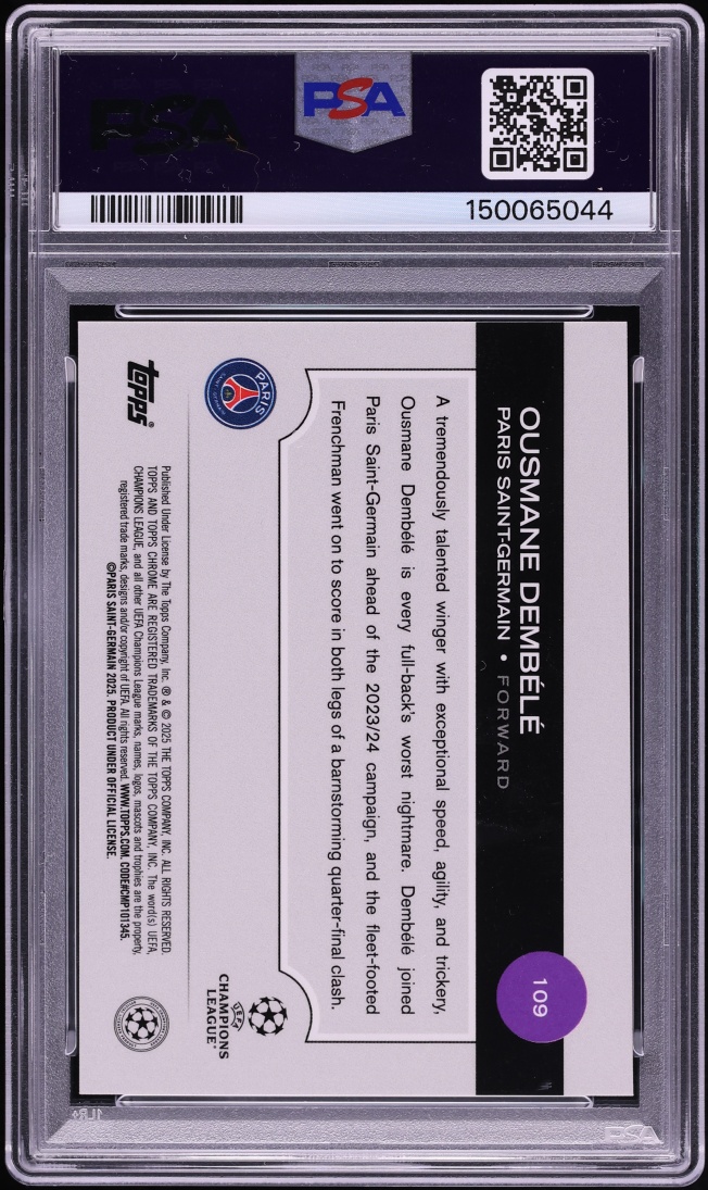 2024 Topps Chrome UEFA Club Competitions Club & Country Ousmane Dembele 1/1 #109 PSA 9 MINT - Photo 2
