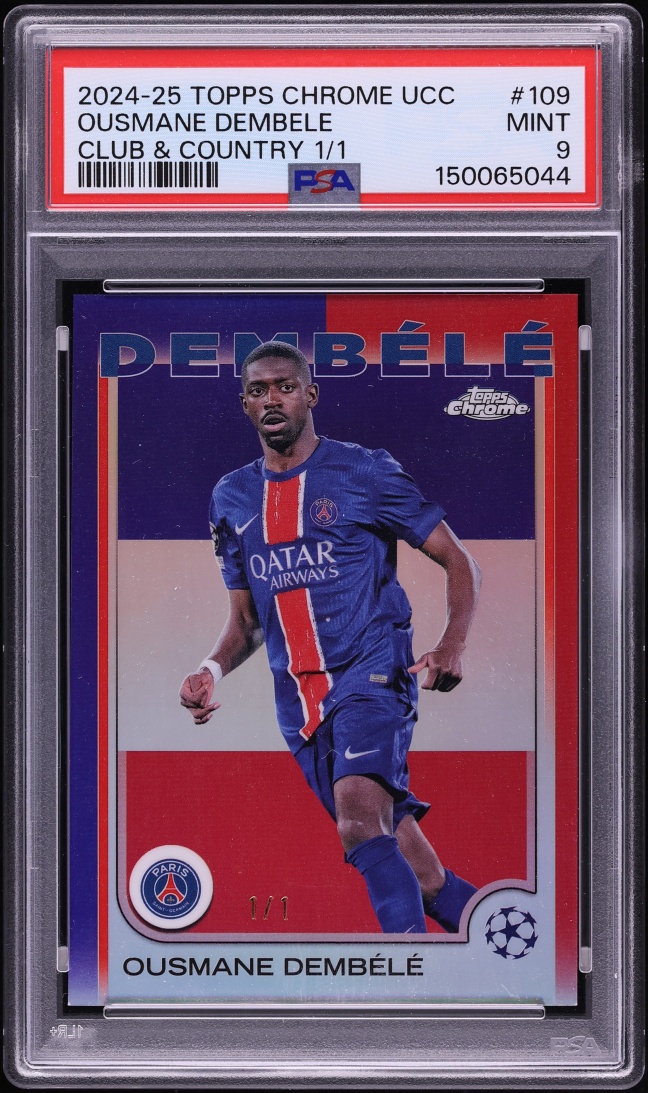 2024 Topps Chrome UEFA Club Competitions Club & Country Ousmane Dembele 1/1 #109 PSA 9 MINT - Photo 1