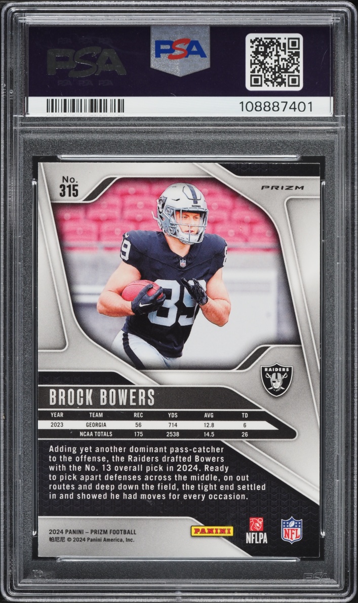 2024 Panini Prizm Silver Brock Bowers ROOKIE #315 PSA 10 GEM MINT
