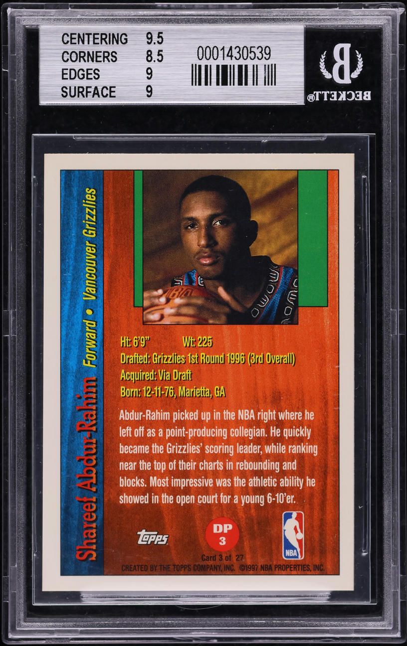 1996 Topps Draft Redemption Shareef Abdur-Rahim ROOKIE #3 BGS 9 MINT - Photo 2