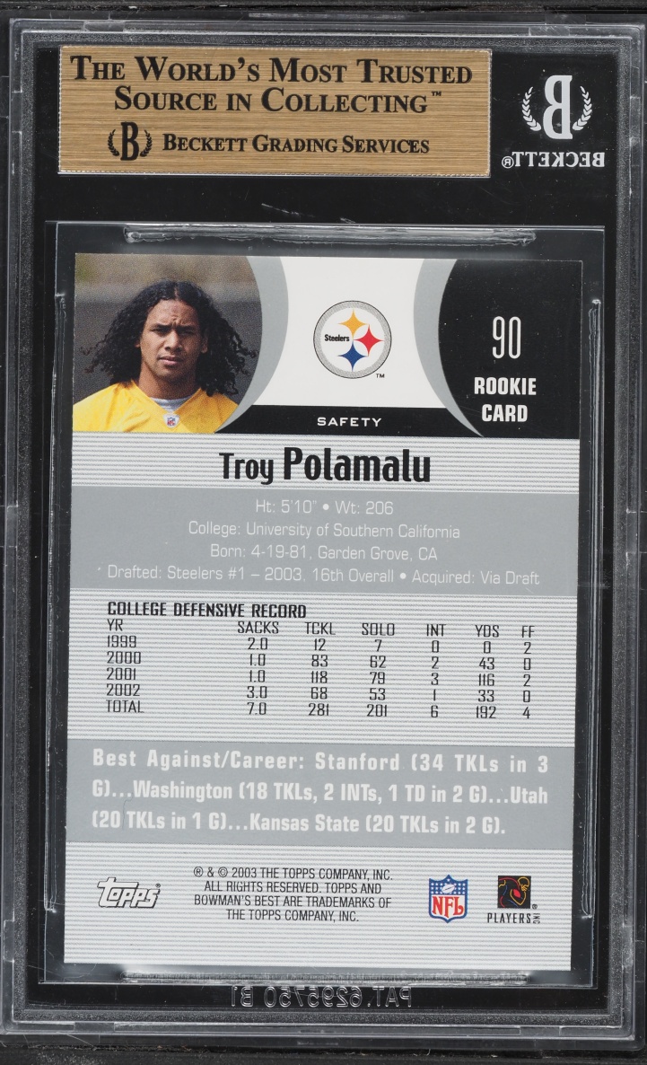 2003 Bowman's Best Troy Polamalu ROOKIE #90 BGS 9.5 GEM MINT