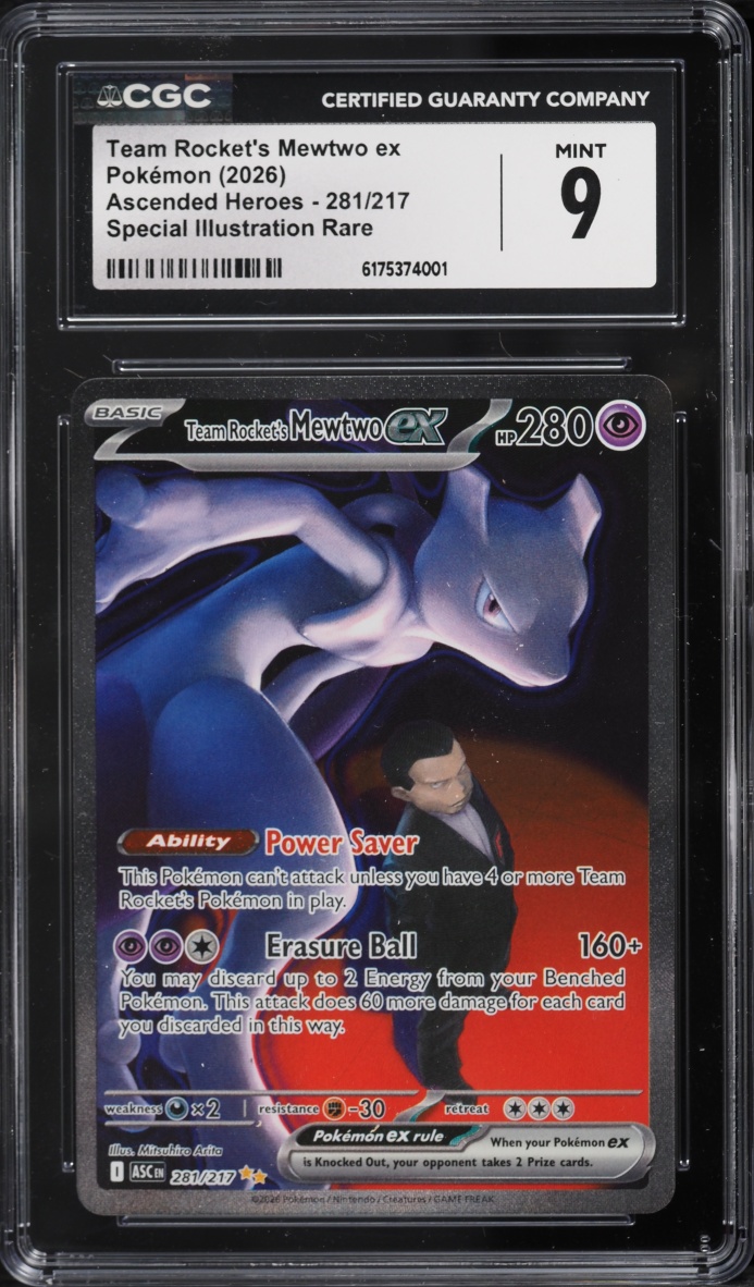 2026 Pokemon Mega Evolution Ascended Heroes SIR Team Rocket's Mewtwo ex #281 CGC 9 MINT