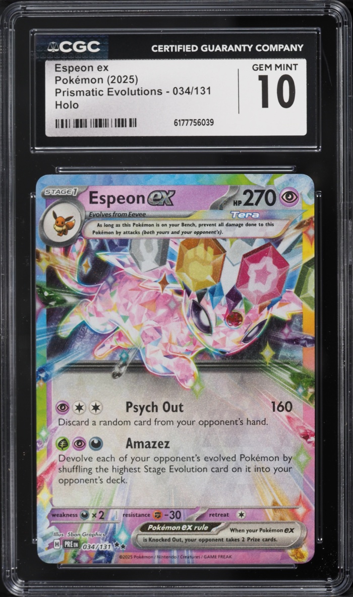 2025 Pokemon Scarlet & Violet Prismatic Evolutions Holo Espeon EX #34 CGC 10 GEM MINT