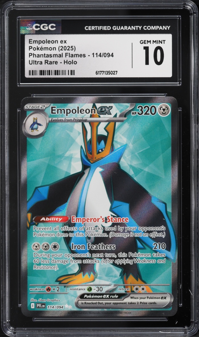 2025 Pokemon Mega Evolution Phantasmal Flames Full Art Empoleon EX #114 CGC 10 GEM MINT