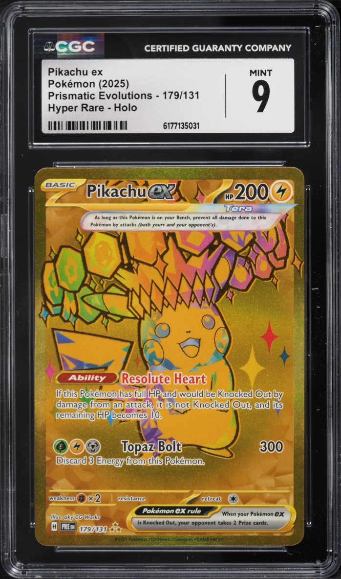 2025 Pokemon Scarlet & Violet Prismatic Evolutions Gold Rare Pikachu EX #179 CGC 9 MINT