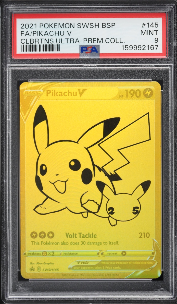 2021 Pokemon Sword & Shield Promo Celebrations Ultra Premium Full Art Pikachu V #SWSH145 PSA 9