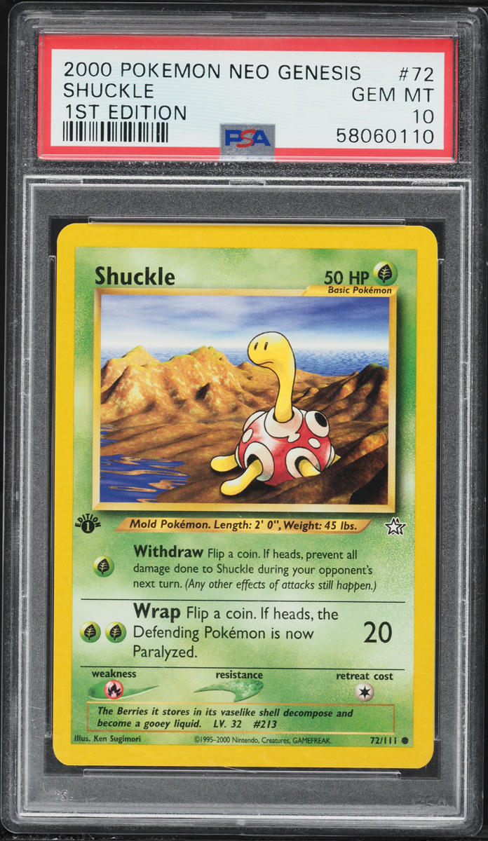 2000 Pokemon Neo Genesis 1st Edition Shuckle #72 PSA 10 GEM MINT