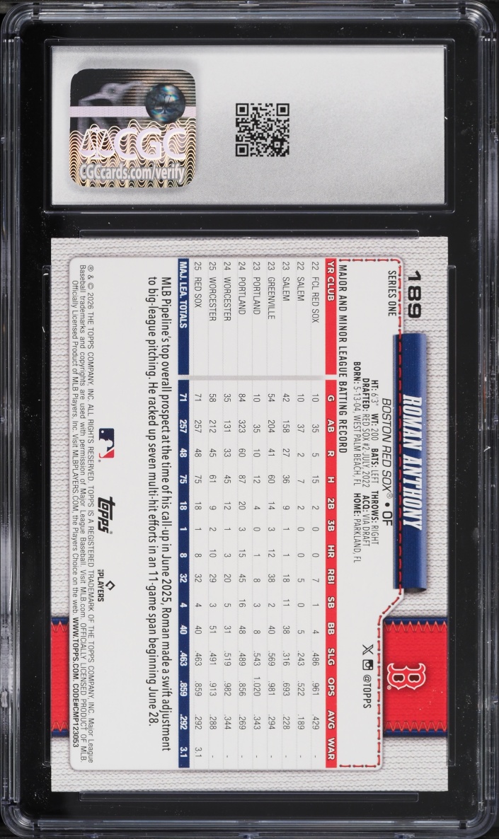 2026 Topps Roman Anthony ROOKIE #189 CGC 10 GEM MINT